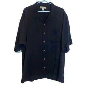 Vintage Tommy Bahama Black Ribbed Silk Shirt Mens Large Loop Collar Mens XL